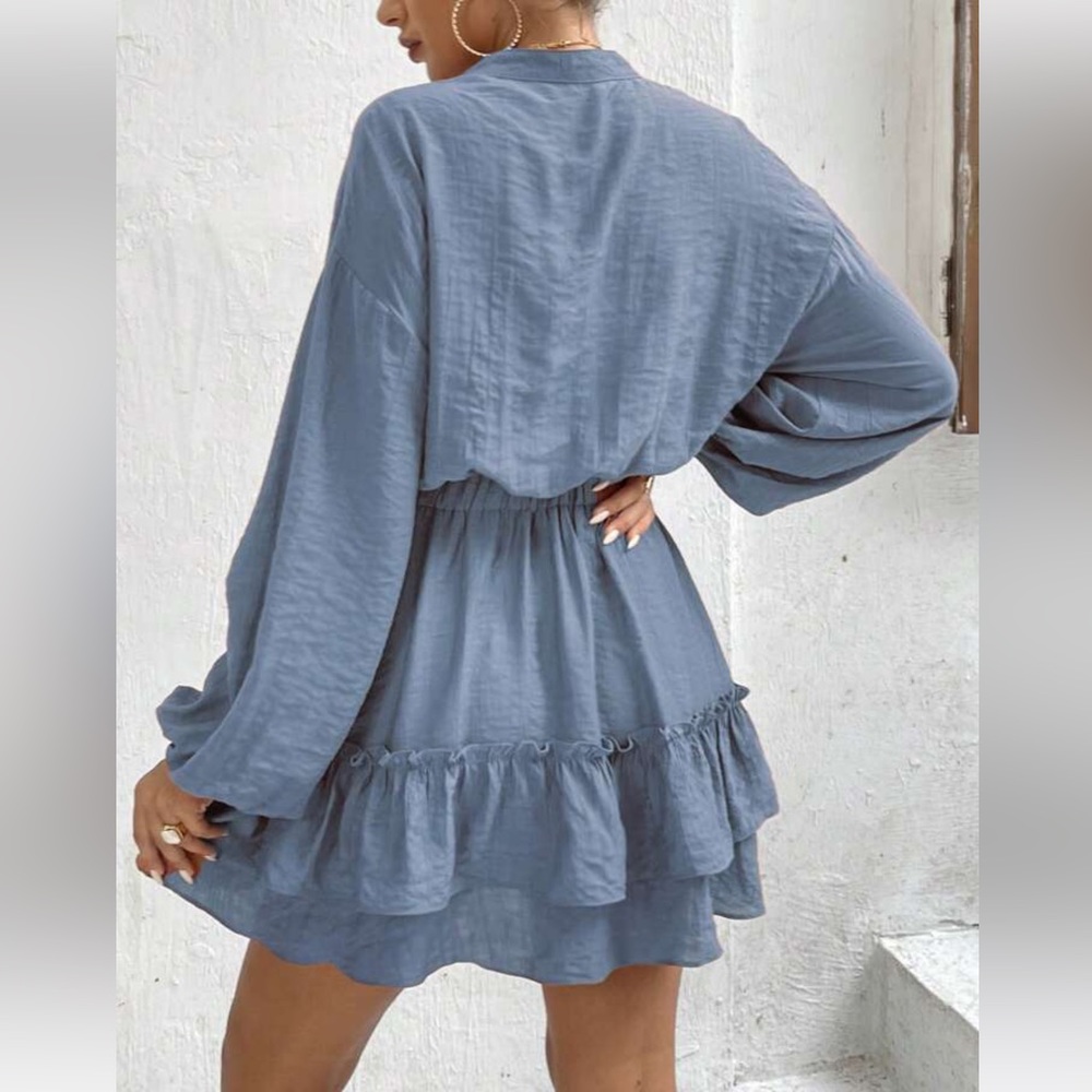 Lantern Sleeve Ruffle Hem Dress - Picture 5 of 10